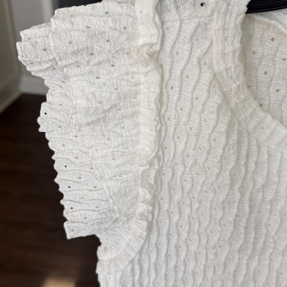 Atelier Women’s White Ruffle Sleeve Knit Top Large - Picture 3 of 7